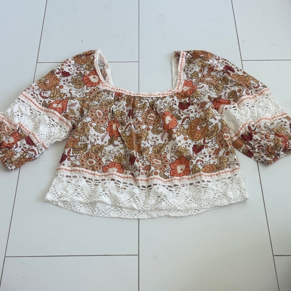 Rachel Zoe Floral Lace Trim Women's Top M